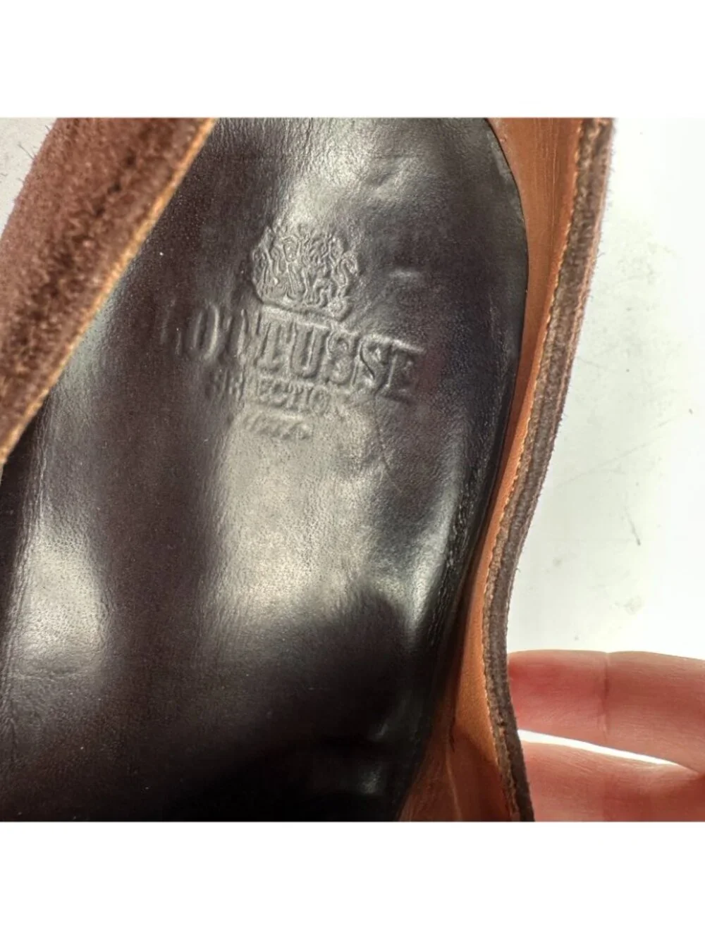 Lottusse Men Size 8.5 Dark Brown Suede Buckle Single Monk Strap Dress Shoes